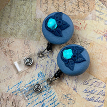 Load image into Gallery viewer, Blue Leaves ID Badge Clip