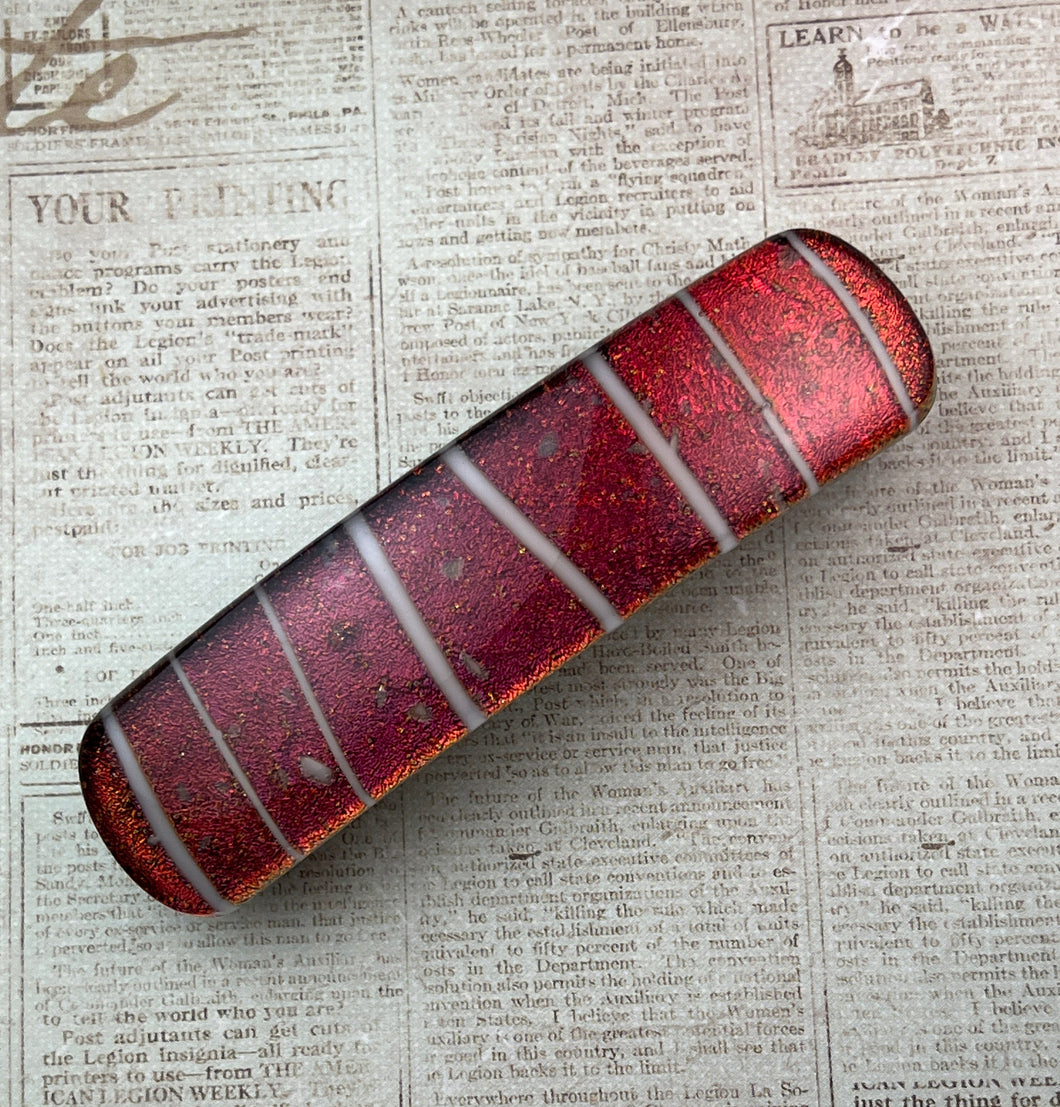 Red Striped Dichroic Barrette