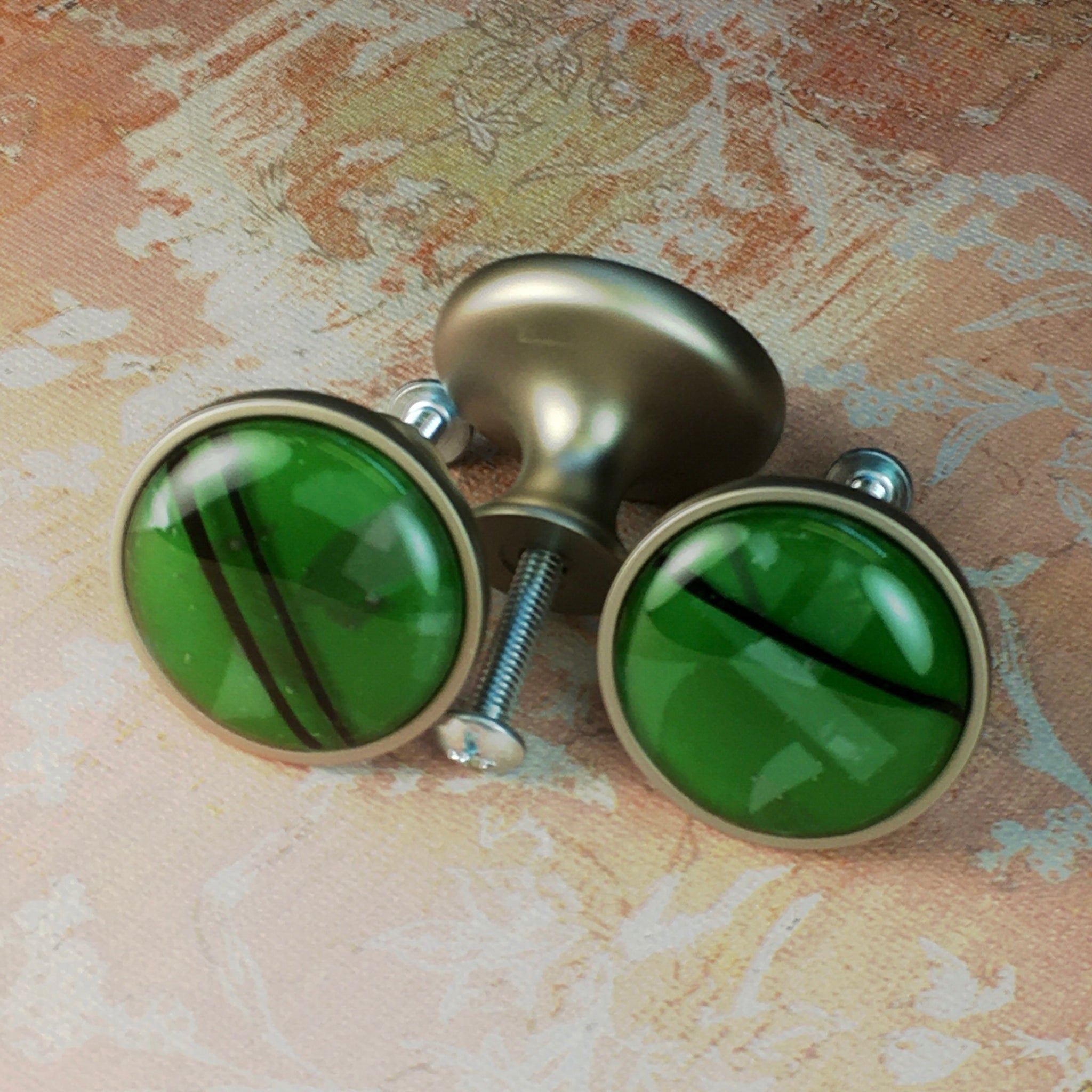 Abstract Forest Green Drawer Knobs – M Sotherden Art Glass