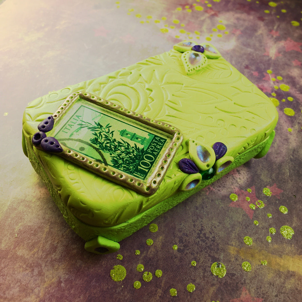 Green Vintage Stamp Treasure Tin